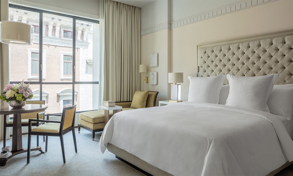 Four Seasons Hotel Madrid has 161 guestrooms. Shown here, Deluxe Sevilla Room. Photo courtesy of Four Seasons Hotels & Resorts.