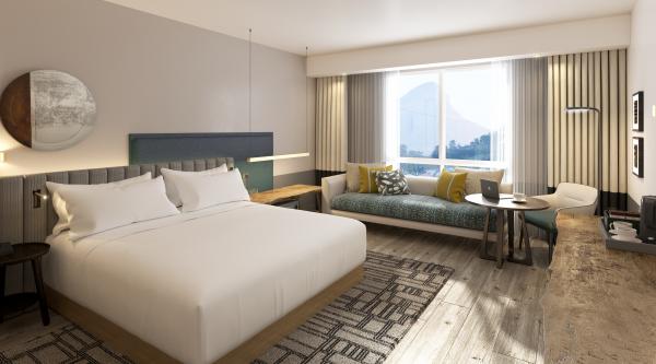 A Hyatt-branded property is opening in Cape Town, South Africa. The Hyatt Regency Cape Town will have 137 guestrooms (guestroom shown in this image), three f&b outletsand 1,312 square feet of meeting space. Photo courtesy of Hyatt.