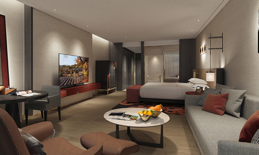 The largest Hyatt hotel in the Asia Pacific region, the Grand Hyatt Jeju features guestrooms starting at a very spacious 700 square feet. Photo of guestroom interior courtesy of Hyatt.