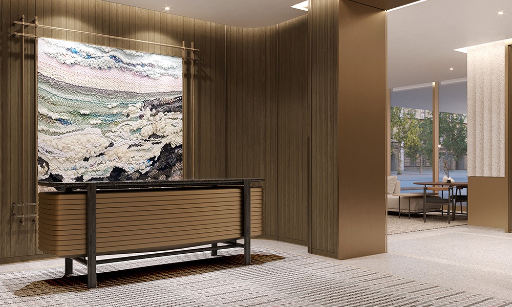 Muir, An Autograph Collection Hotel opens in Halifax's Queen's Marque district on December 10, 2021. Image here shows the hotel's reception area.